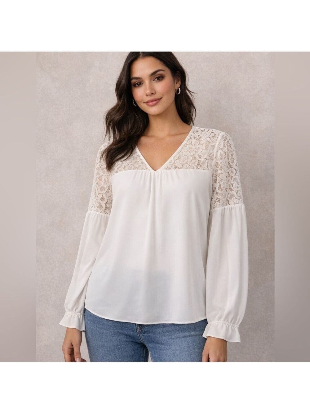 Express White Lace Detail Blouse - Picture 1 of 9